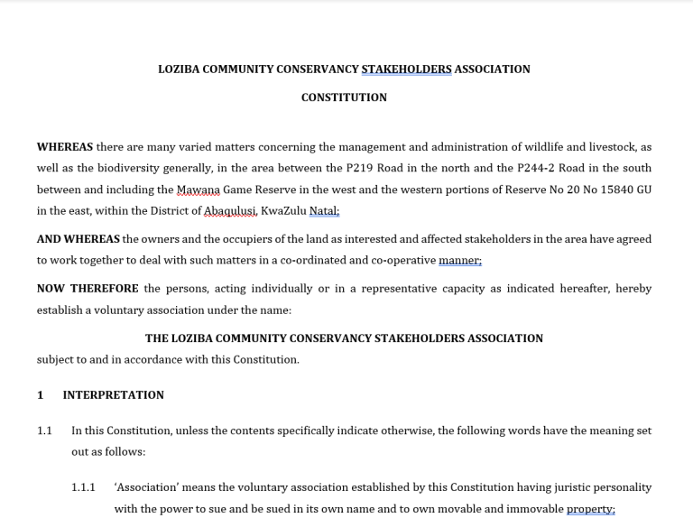 Loziba Community Conservancy DRAFT CONSTITUTION SNAP SHOT 1 768x574